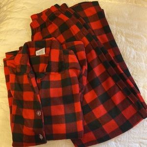 Buffalo plaid button down PJ top and pants